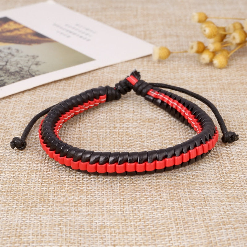 ZOSHI Trendy Genuine Leather Bracelets Mens Multilayer Braided Rope