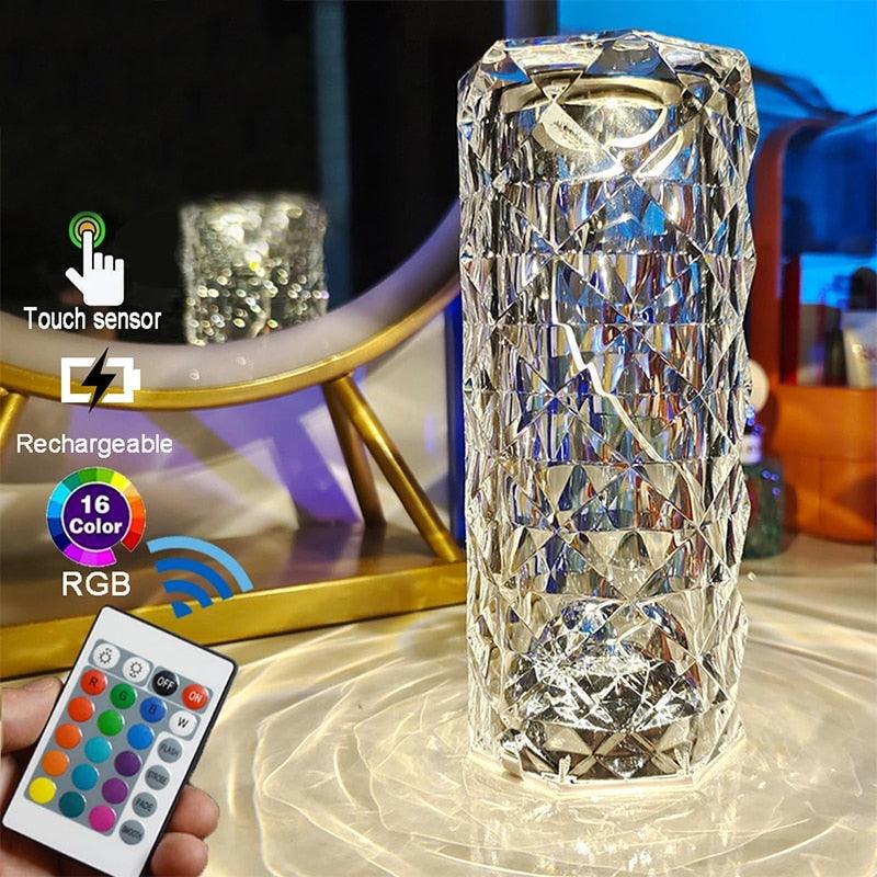 Touching Control Rose Crystal Lamp Bedside Table Rechargeable 3/16 Colors USB Touch Night Light Holiday Lamps Led Lighting Sudad