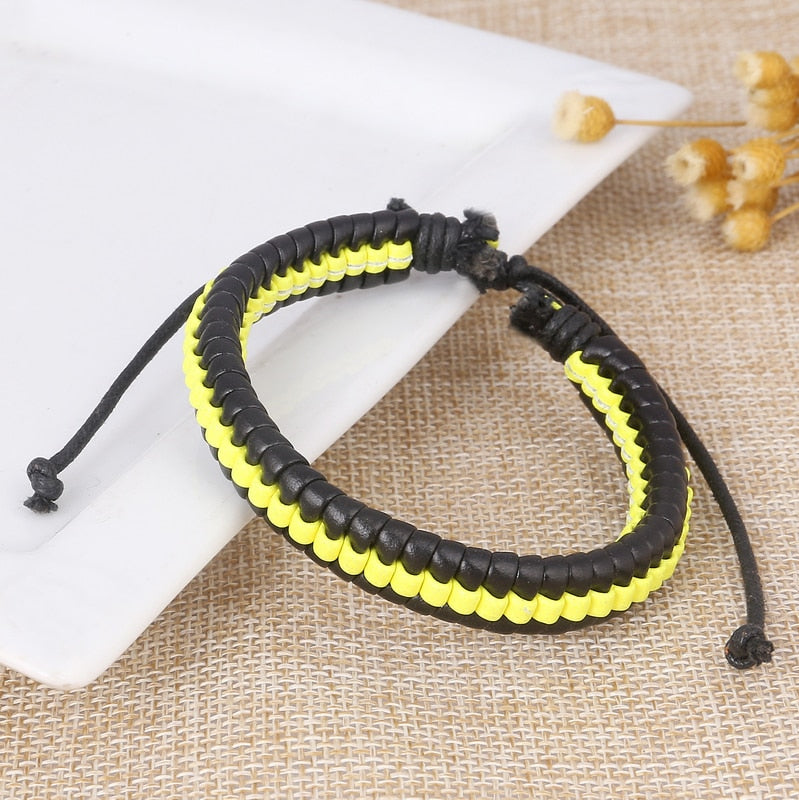 ZOSHI Trendy Genuine Leather Bracelets Mens Multilayer Braided Rope