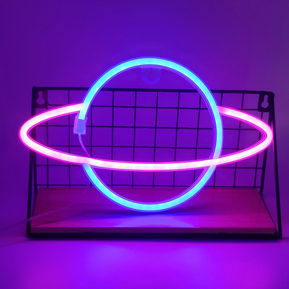 Planet LED Lights Neon Light Sign Bedroom Decor Neon Sign Night Lamp