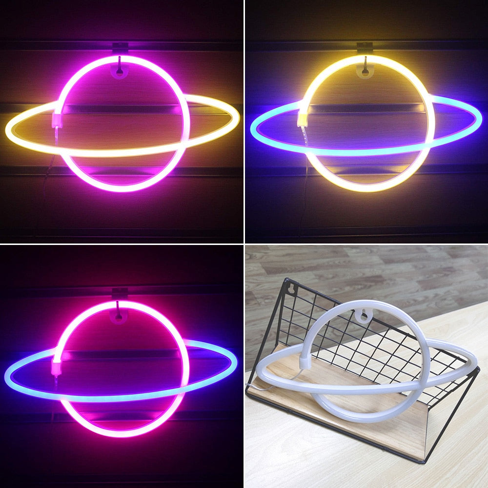 Planet LED Lights Neon Light Sign Bedroom Decor Neon Sign Night Lamp