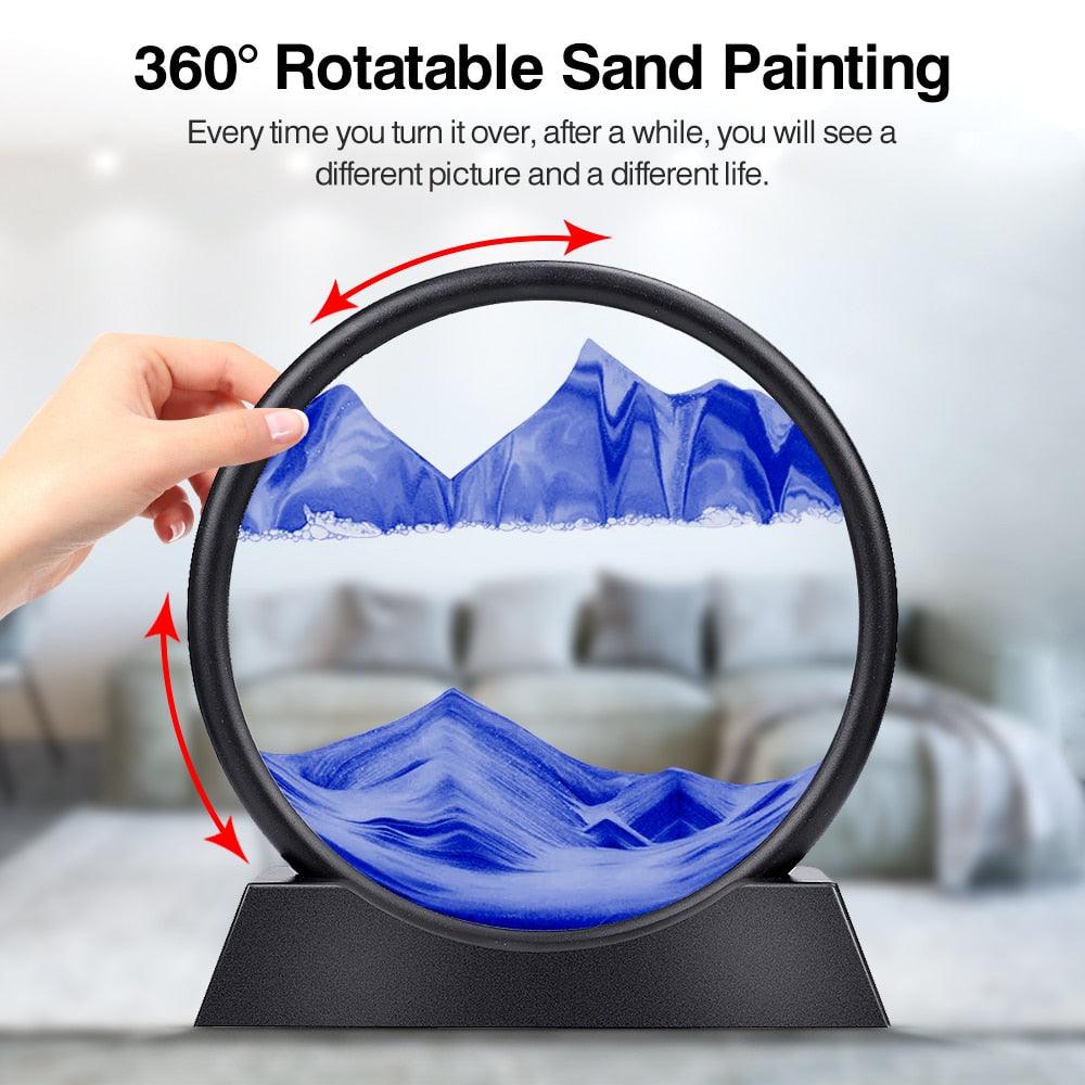 Moving Sand Art Picture Round Glass 3D Hourglass Deep Sea Sandscape In Motion Display Flowing Sand Frame 7/12inch For home Decor Sudad