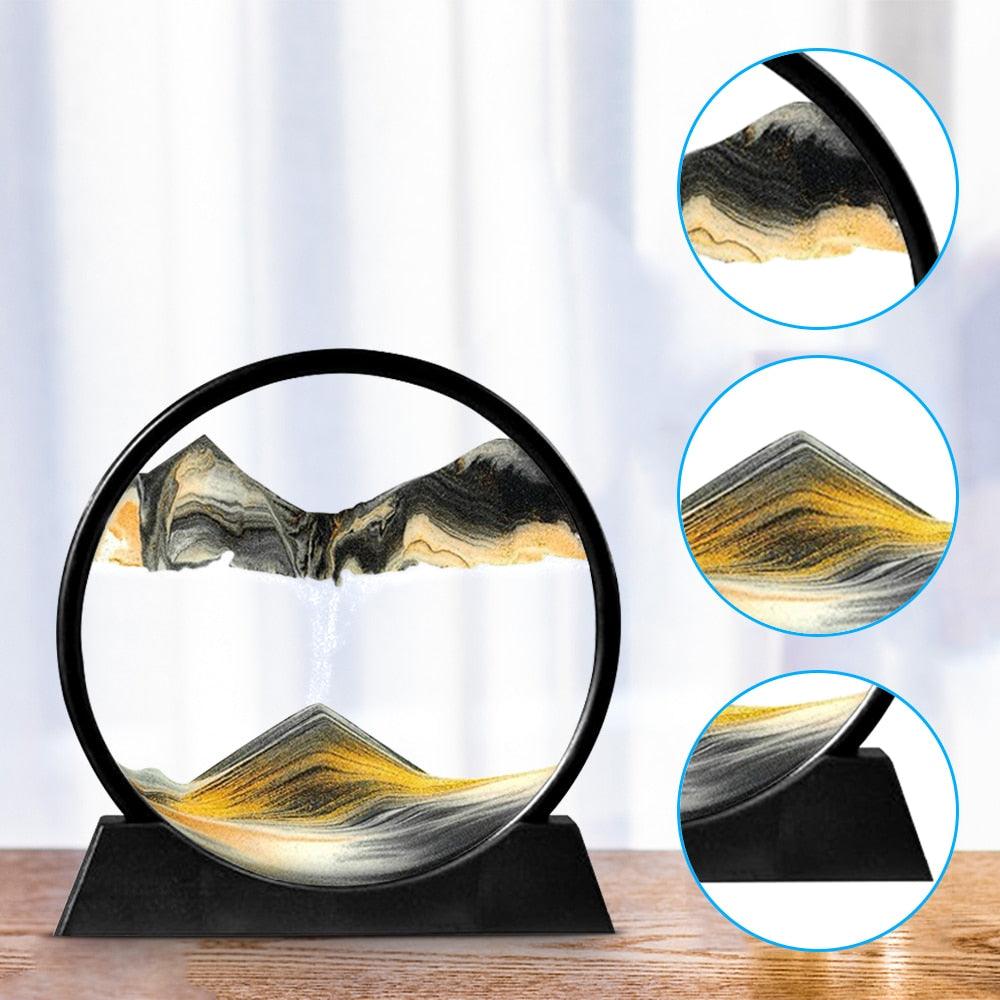 Moving Sand Art Picture Round Glass 3D Hourglass Deep Sea Sandscape In Motion Display Flowing Sand Frame 7/12inch For home Decor Sudad